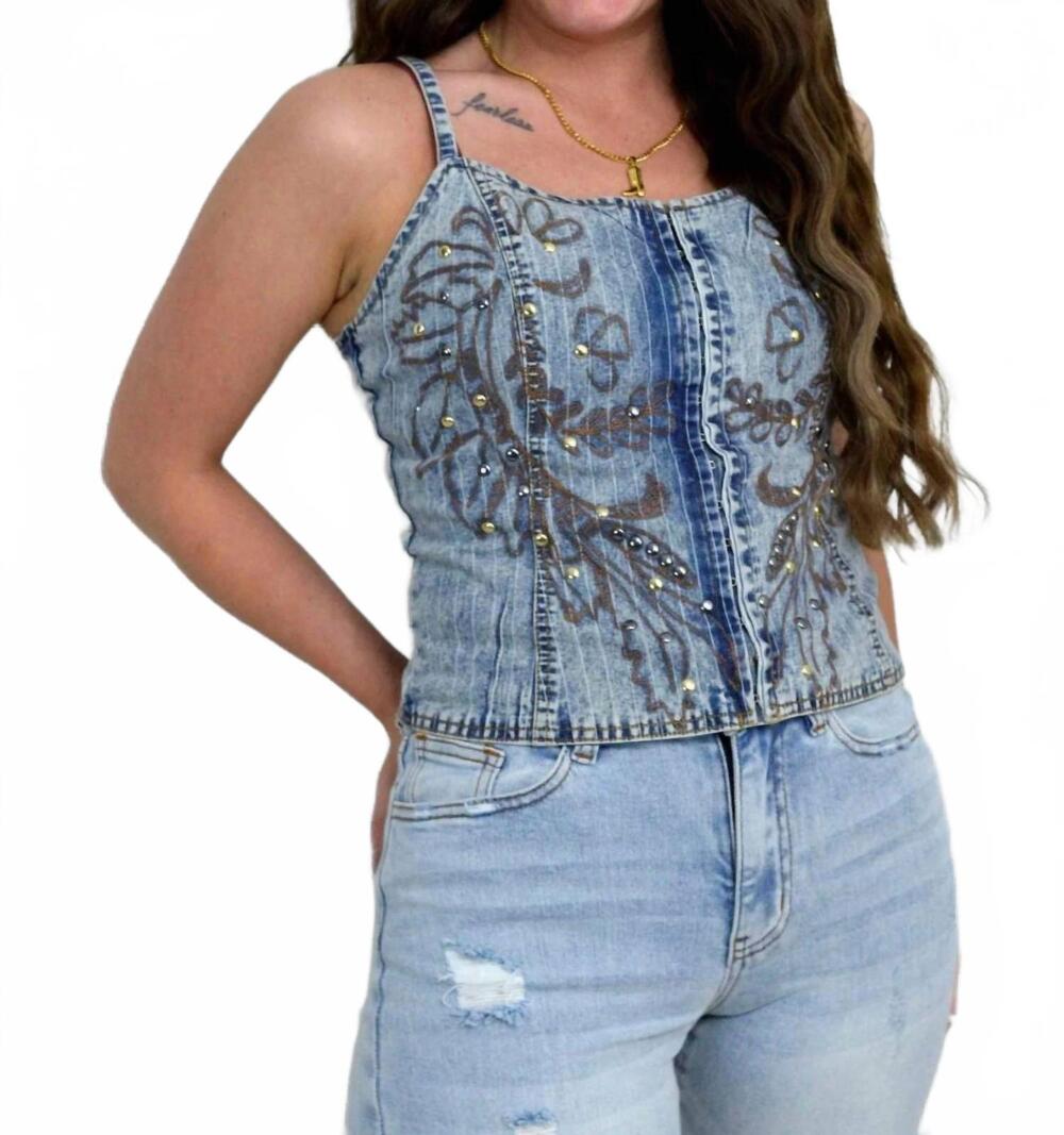 NEW BLUE B smocked tank top in denim
